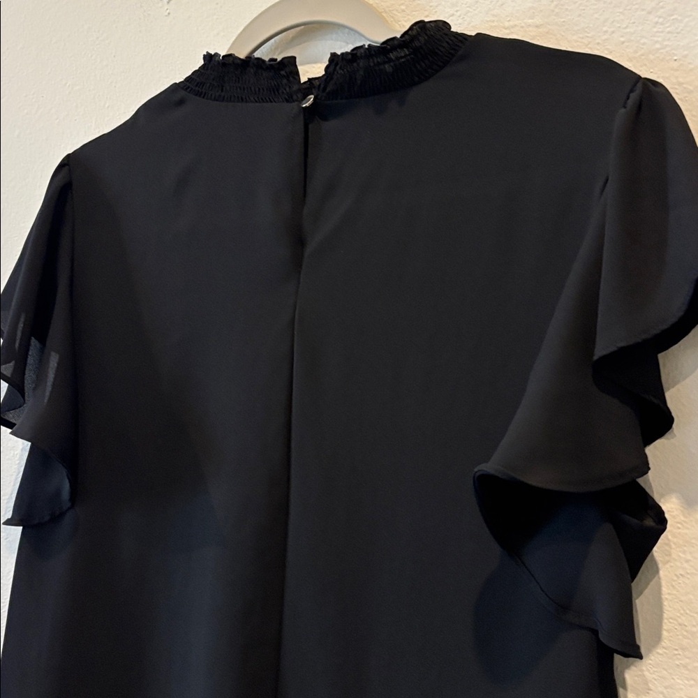 Apt. 9 Elegant Black Ruffle Sleeve Blouse Ruched Neck Medium - Picture 5 of 10